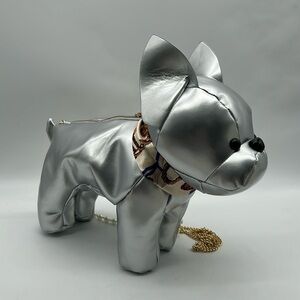 2436- Dog Lovers Silver Color Crossbody Vegan Bag NWT